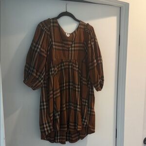 Plaid Brown Women's Mini Dress